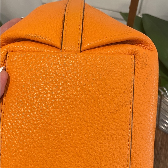 kate spade Orange Pebbled Leather Crossbody with Wiker Round Handles - Picture 4 of 9